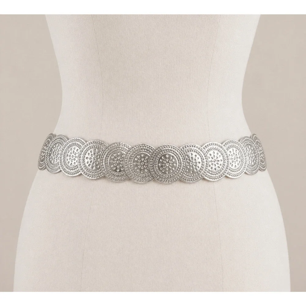 Vintage Boho Silver Coin Disc Chain Belt Festival Western 33in Coastal Cowgirl
